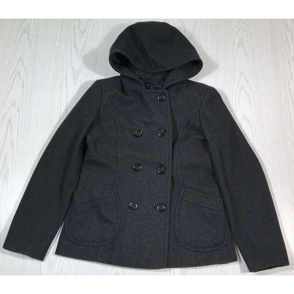 Giacca Double Breasted Wool Blend Pea Coat Womens Medium Gray Button-Up Lined